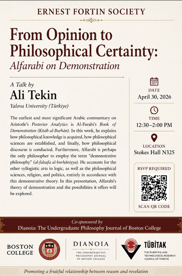 Poster for From Opinion to Philosophical Certainty: Alfarabi on Demonstration