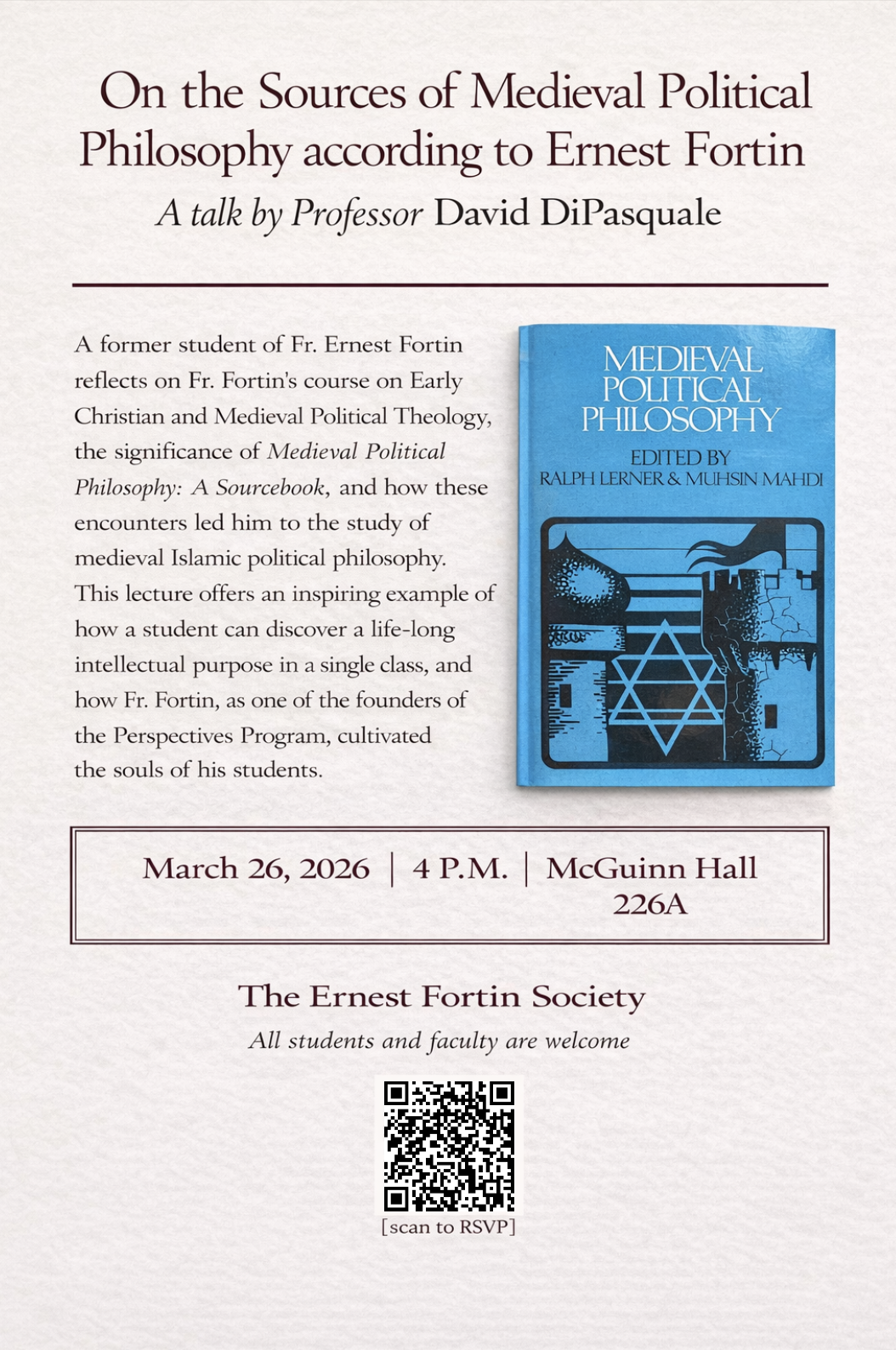 Poster for On the Sources of Medieval Political Philosophy according to Ernest Fortin